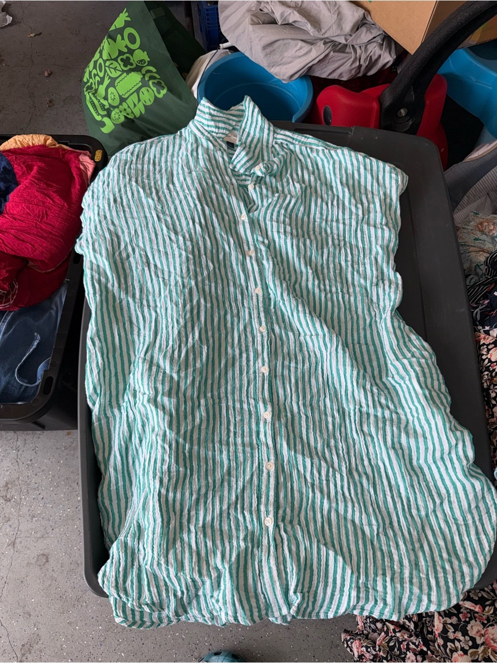 Universal Thread Teal and White Striped Button-Down dress